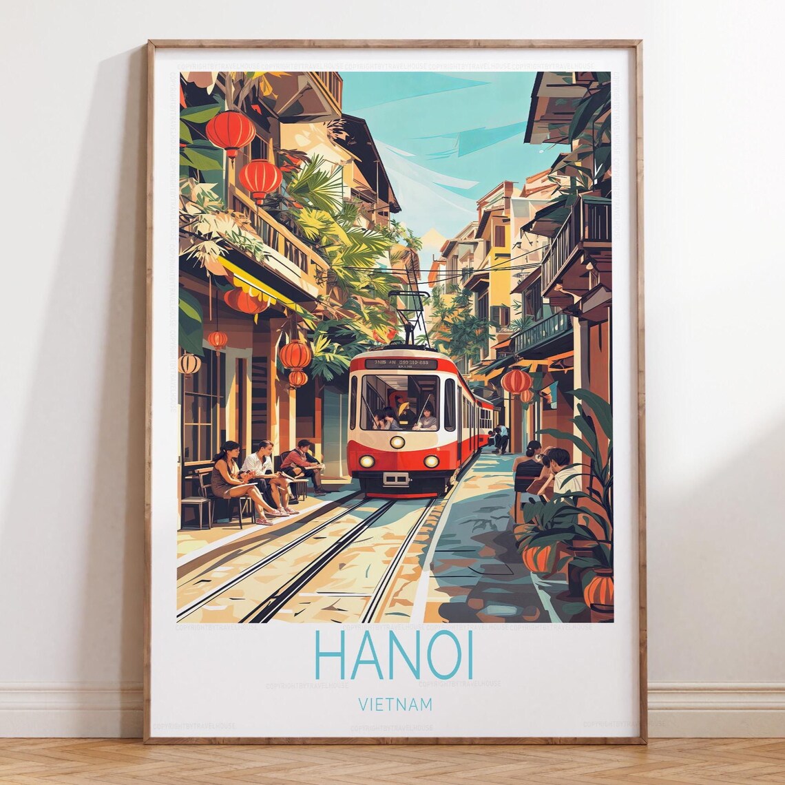Hanoi Vietnam Train Street Red Lanterns Old Quarter Travel Poster