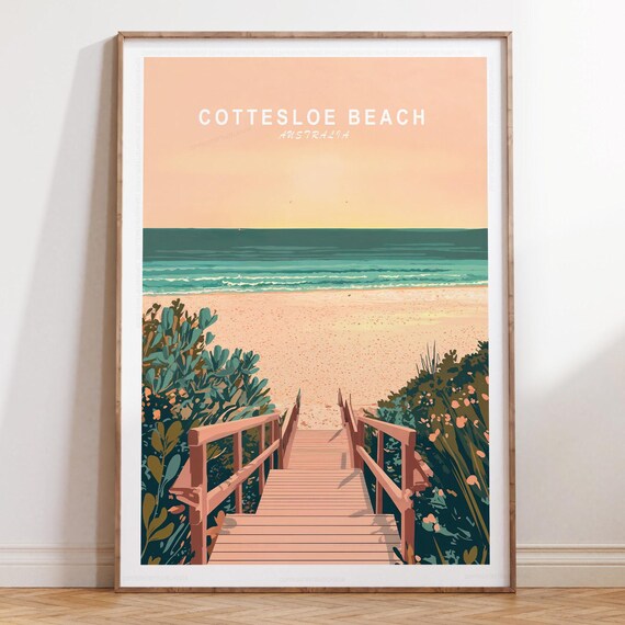 Cottesloe Beach Australia Daytime Boardwalk Scene Travel Poster
