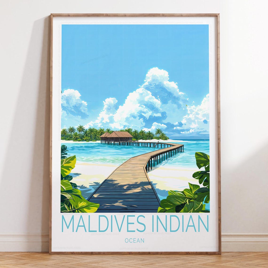 Maldives Indian Ocean Overwater Bungalow Wooden Pier Tropical Poster