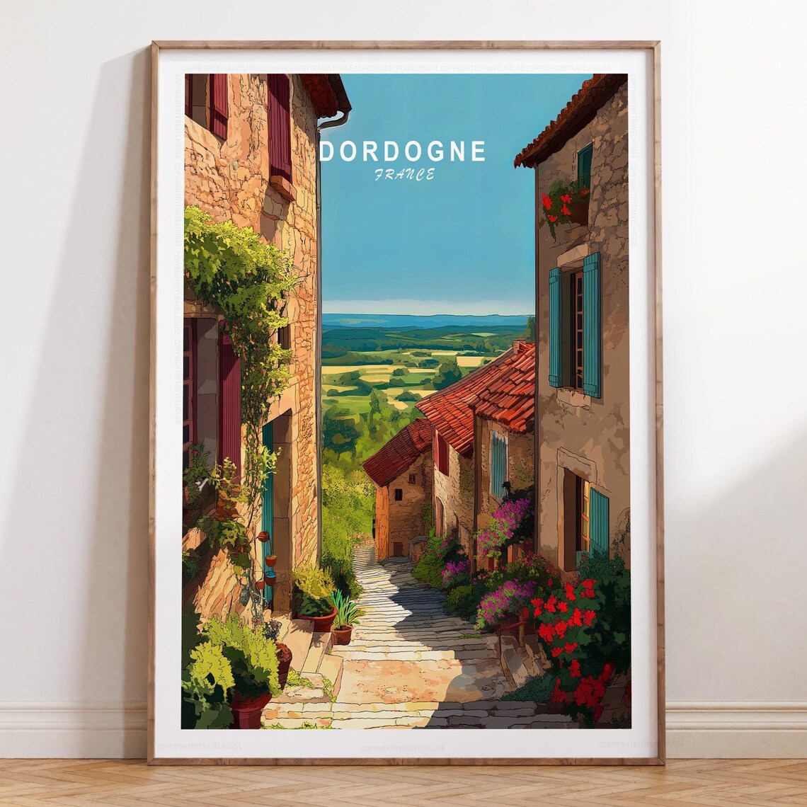Dordogne France Stone Village Alley Countryside Travel Poster
