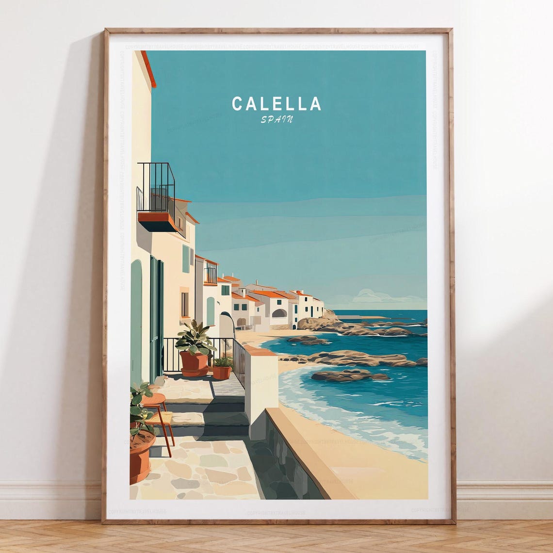 Calella Spain Sky Title Seaside Village Beachfront Travel Poster