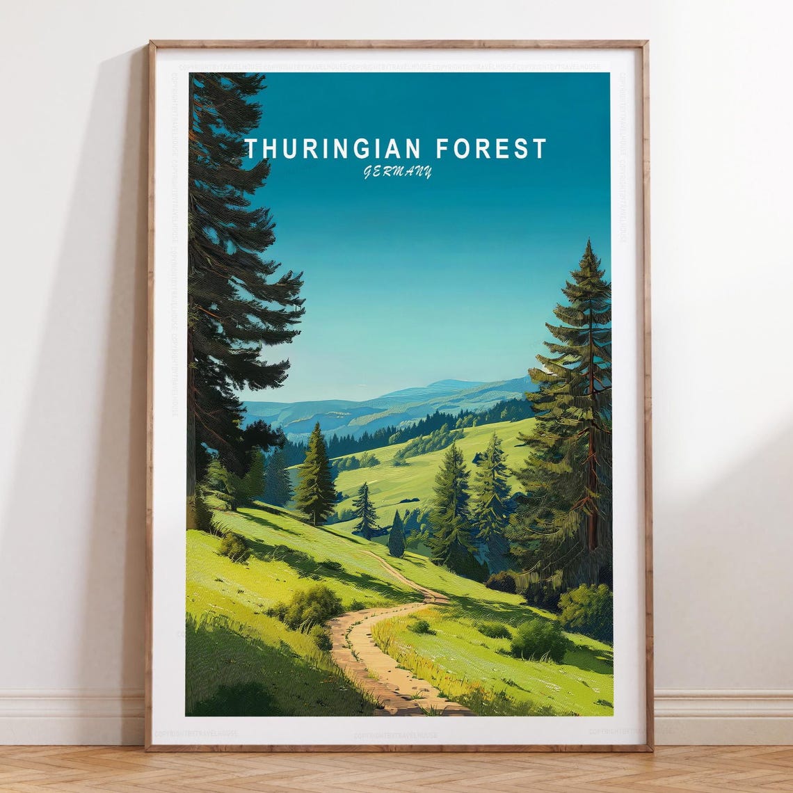 Thuringian Forest Germany Tall Spruce Meadow Valley Vista Poster