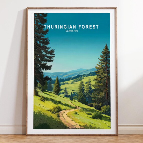 Thuringian Forest Germany Tall Spruce Meadow Valley Vista Poster