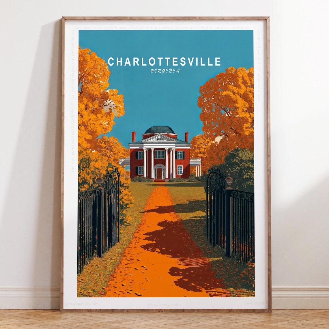 Charlottesville Virginia Autumn Monticello Retro Travel Poster