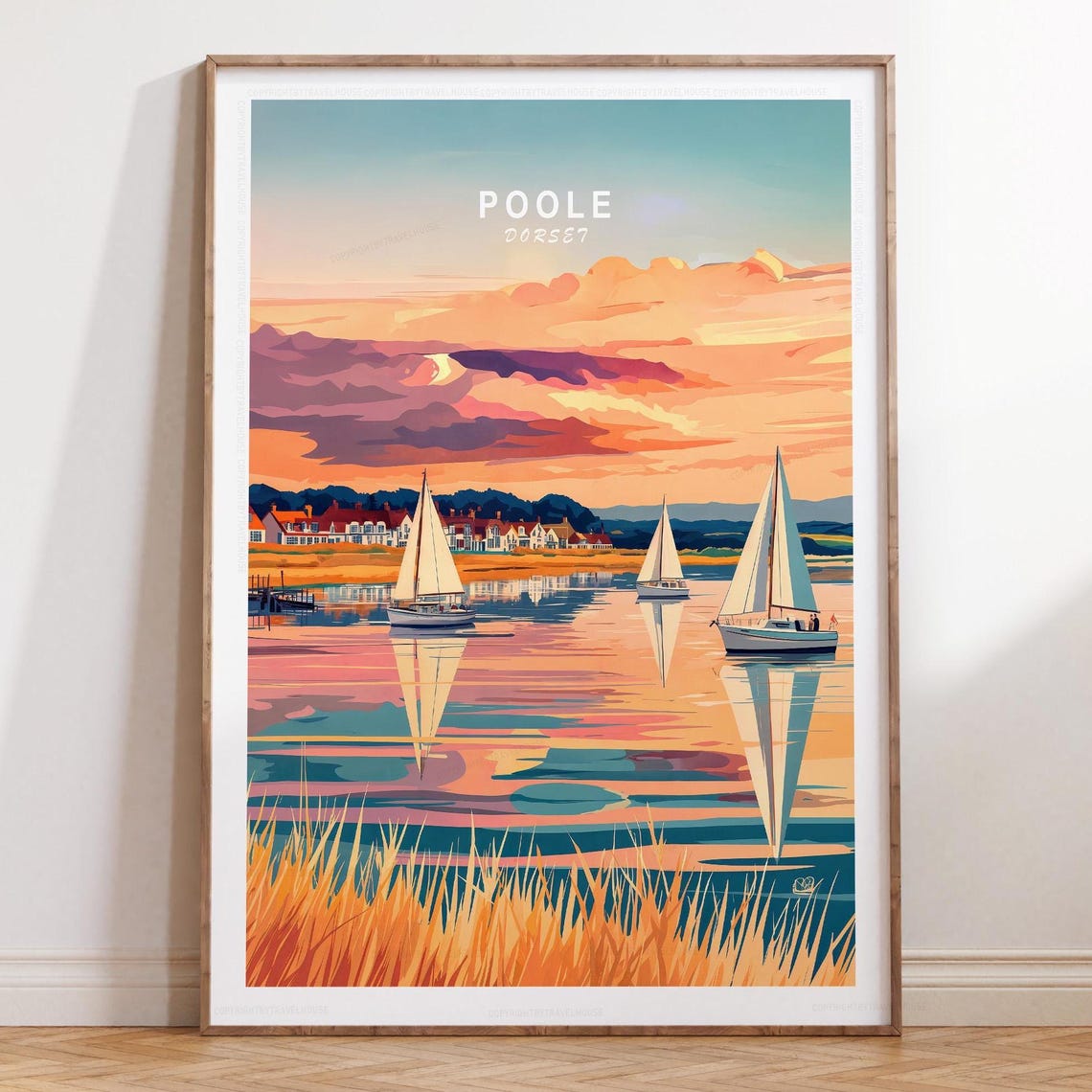 Poole Dorset Sunset Sailboats Harbor Reflections Travel Poster