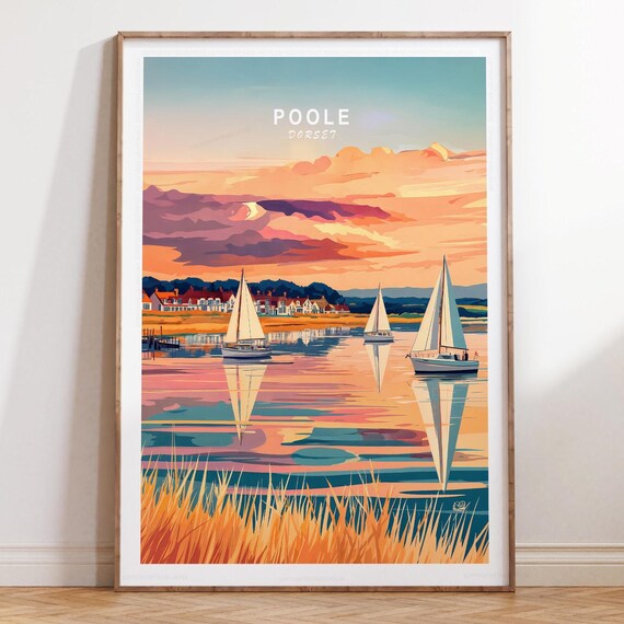 Poole Dorset Sunset Sailboats Harbor Reflections Travel Poster