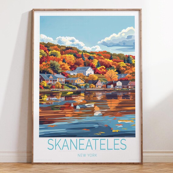 Skaneateles New York Fall Colors Mirror Lake Shoreline Travel Poster
