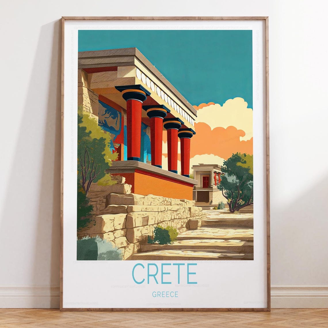 Crete Greece Knossos Palace Red Columns Ancient Minoan Travel Poster