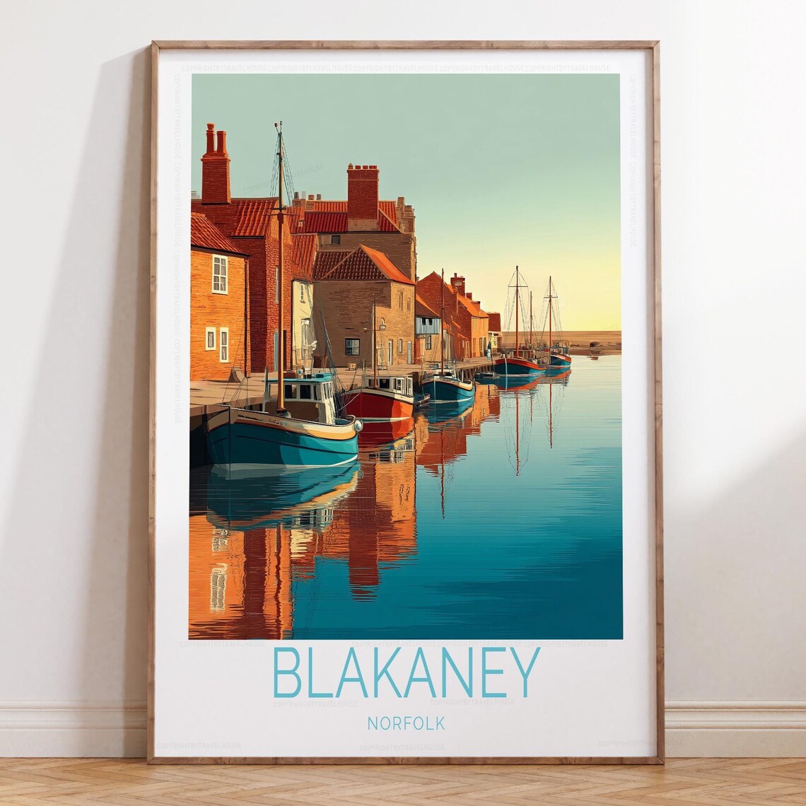 Blakaney Norfolk Harbor Fishing Boats Illustration Travel Poster
