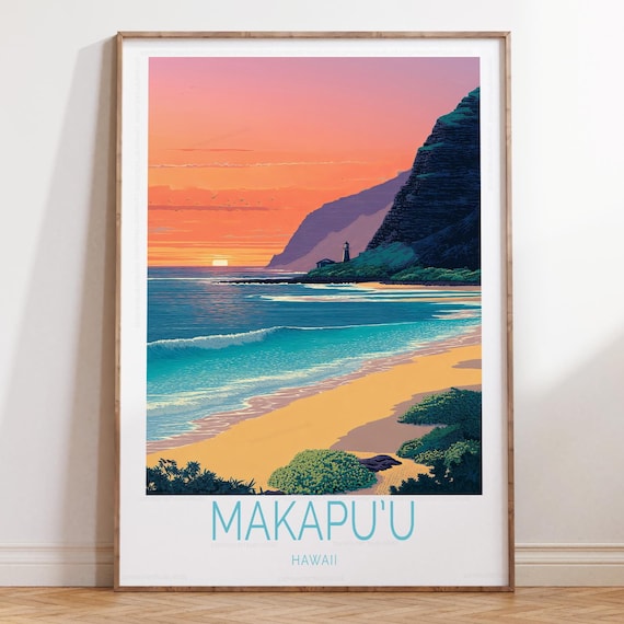 Makapu'u Hawaii Sunset Beach With Lighthouse Over Ocean Cliff Coastal Poster