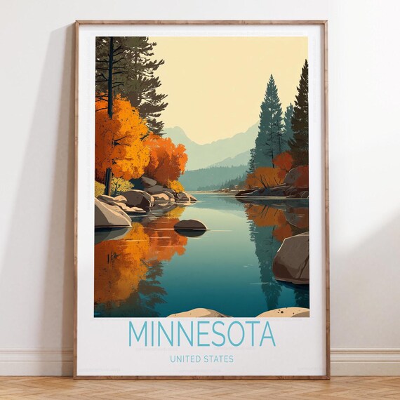 Minnesota Autumn Lake Reflection Fall Landscape Travel Poster