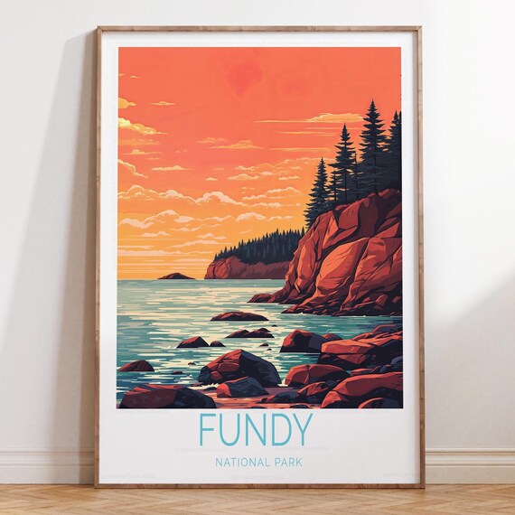 Fundy National Park Rocky Coast Glowing Sunset Canada Travel Poster