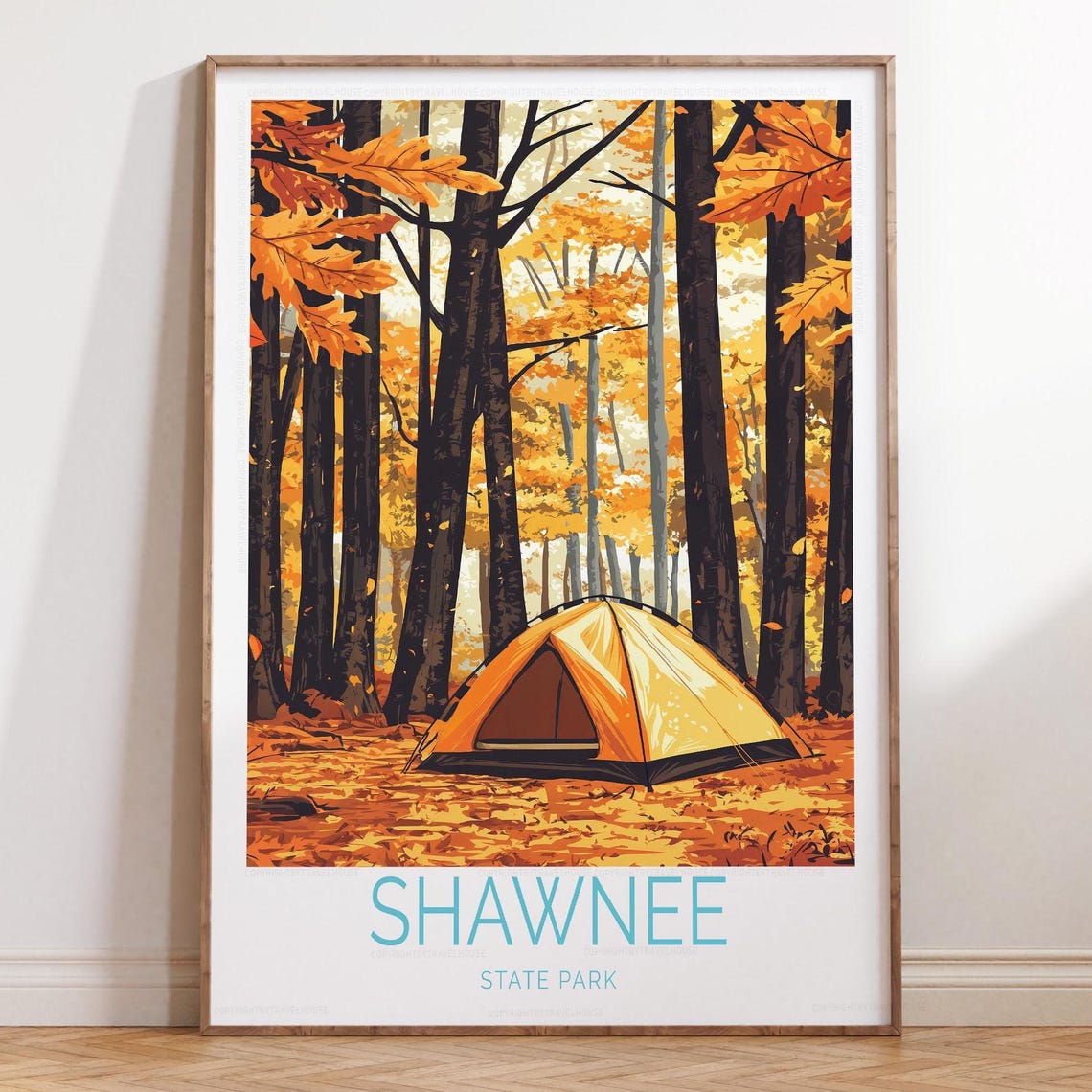 Shawnee State Park Orange Tent Autumn Camping Vintage Travel Poster