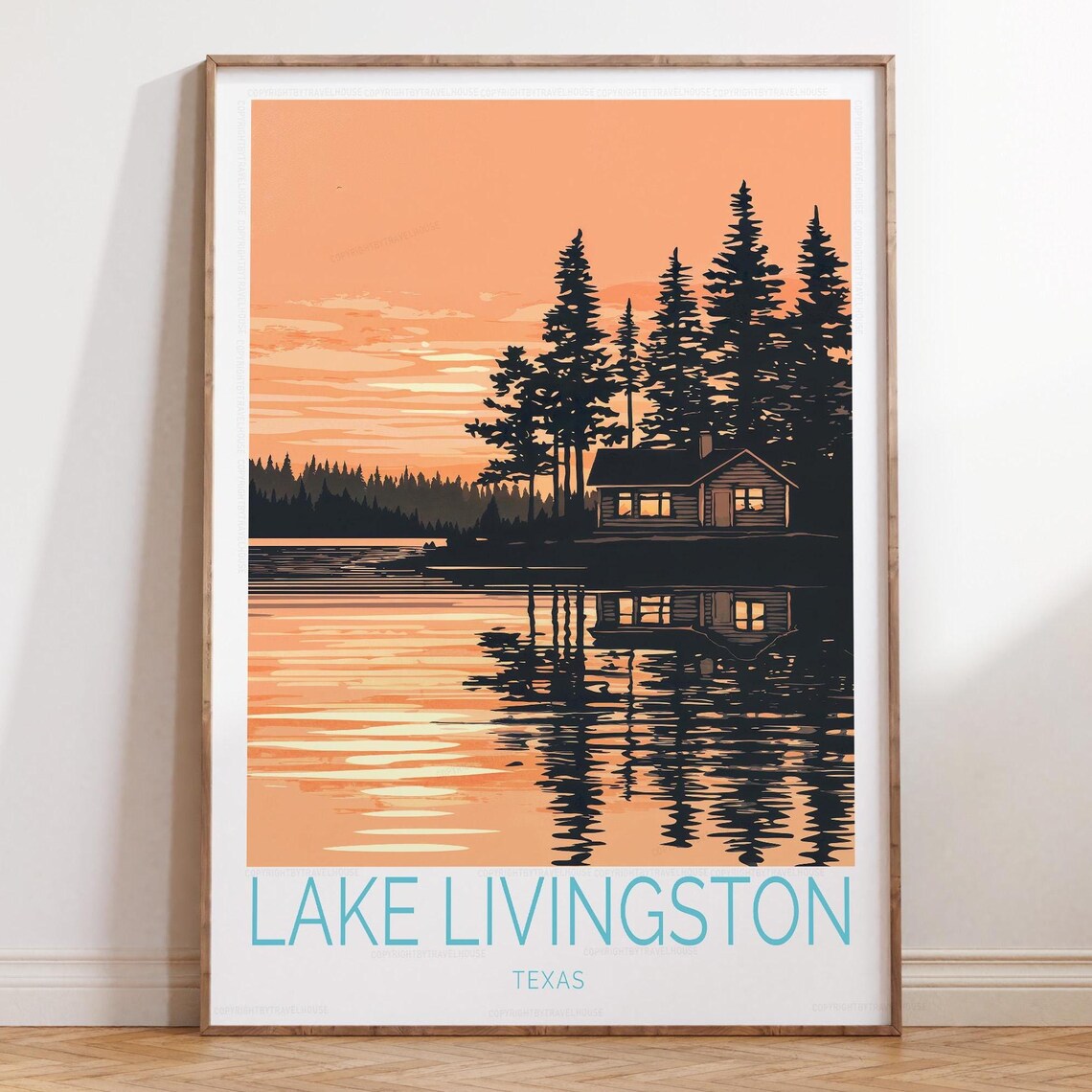 Lake Livingston Texas Pine Trees Lakeside Cabin Sunset Poster