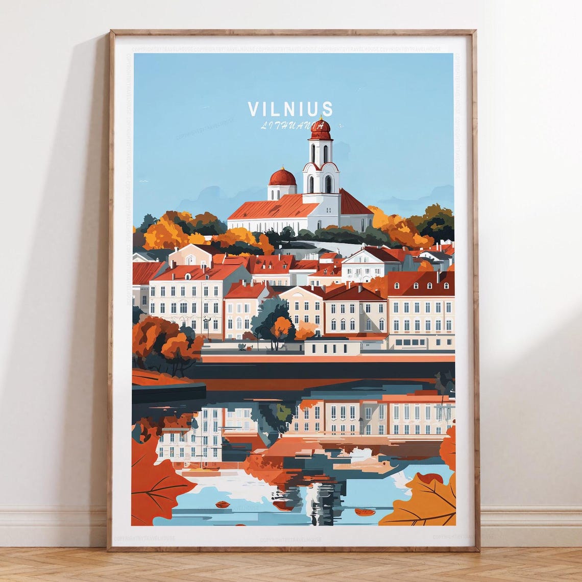 Vilnius Lithuania Old Town Church Bright Skyline Travel Poster