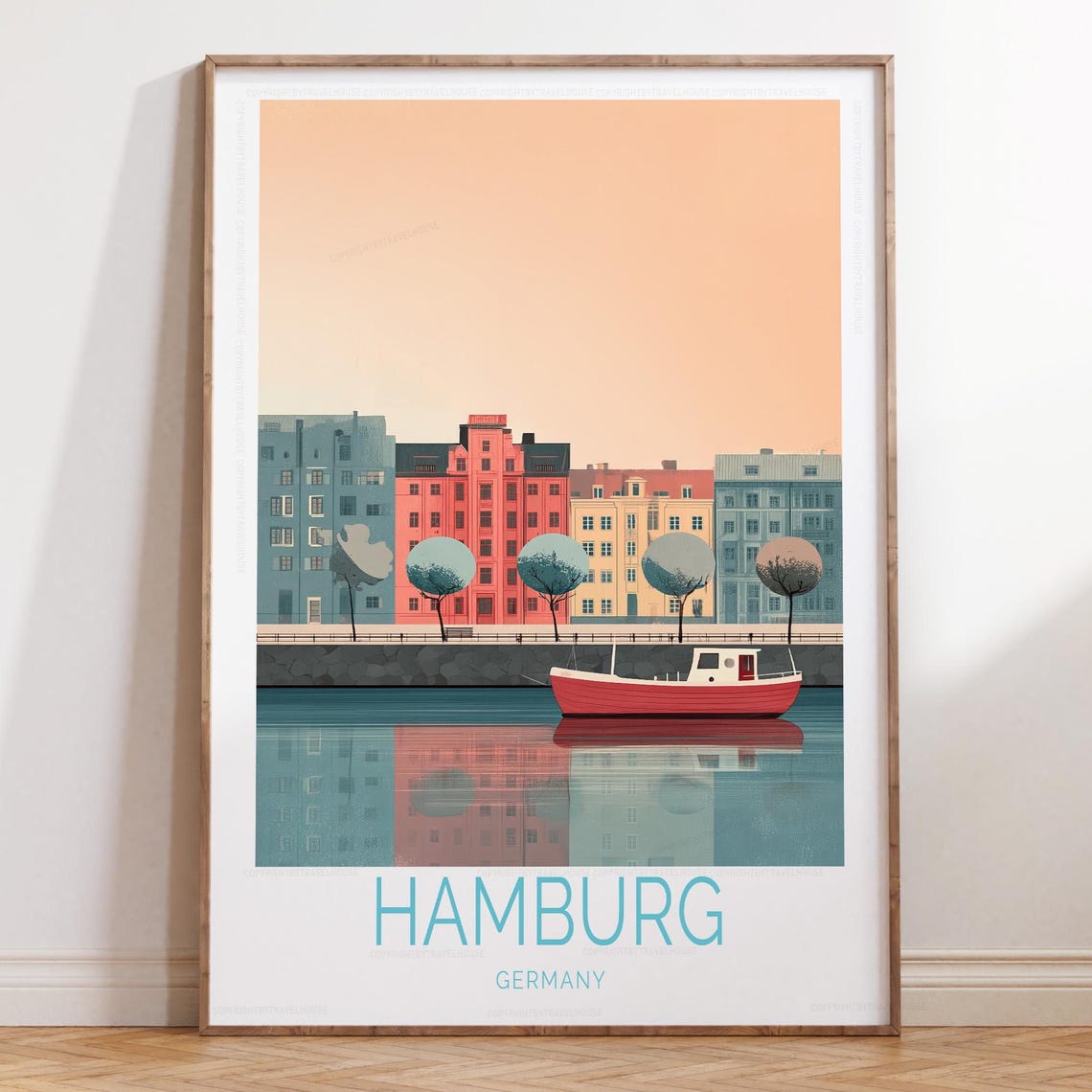 Hamburg Germany Harbor Scene Bold Lettering Classic Travel Poster