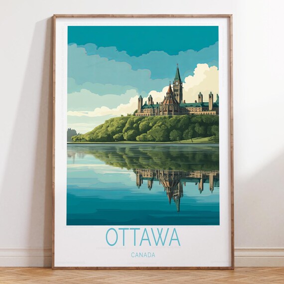 Ottawa Canada Parliament Hill Calm River Reflection Art Poster