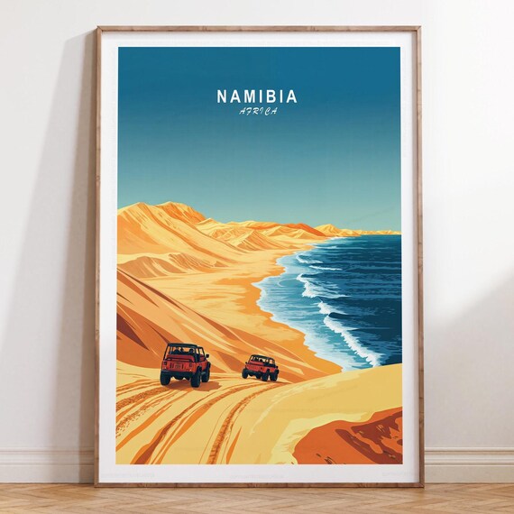 Namibia Africa Ocean Dunes Red Jeep Offroad Adventure Travel Poster