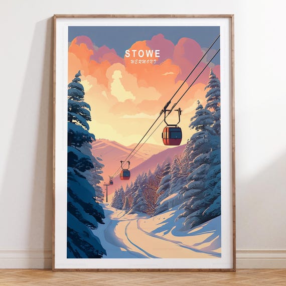 Stowe Wall Art Print Vermont Skiing Poster Winter Minimalist Cityscape Personalised Travel Gifts
