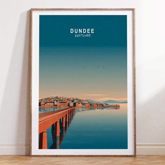 Dundee Scotland Tay Bridge Waterfront Teal Sky Minimal Poster