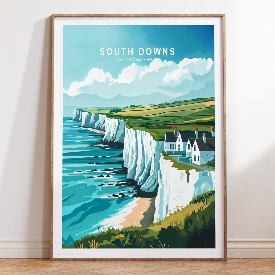 South Downs National Park White Cliffs Turquoise Coast Travel Poster