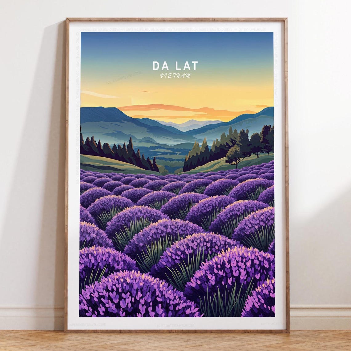 Da Lat Vietnam Lavender Fields Sunset Mountains Travel Poster