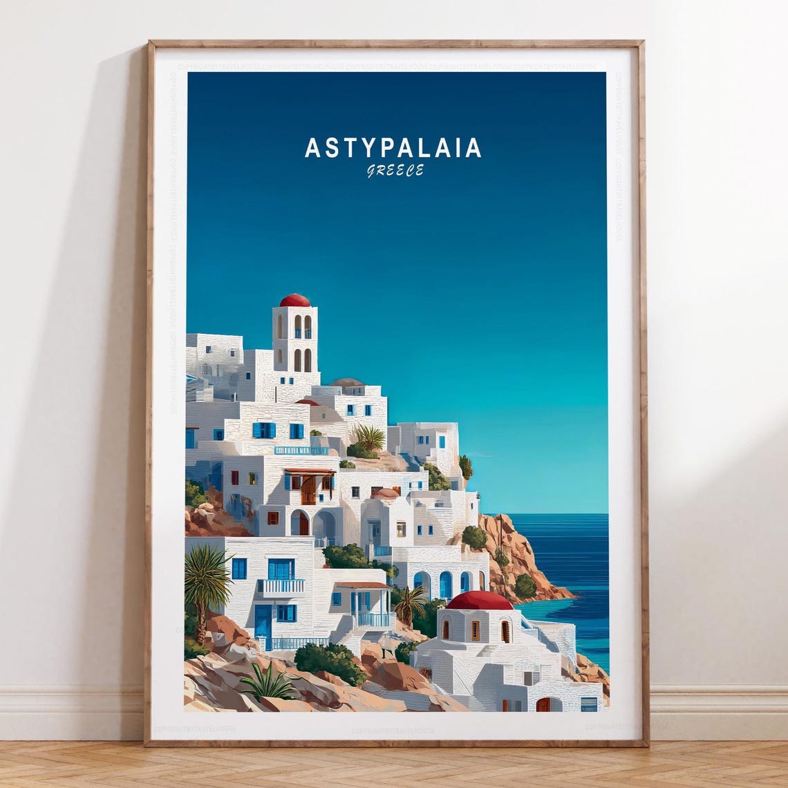Astypalaia Greece Red Domes Whitewashed Village Clear Sky Poster