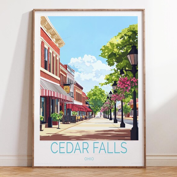 Cedar Falls Ohio Charming Main Street Illustration Travel Poster