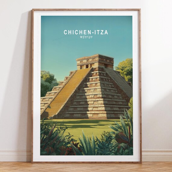Chichenitza Wall Art Print Mexico Travel Poster Minimalist Wedding Gifts