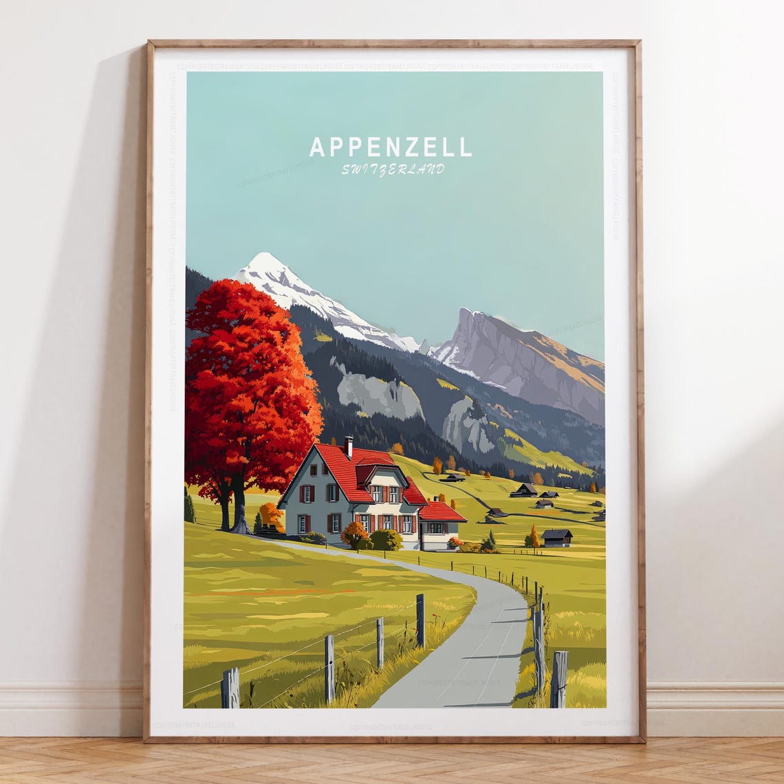 Appenzell Switzerland Alpine Chalet Under Snowcapped Peaks Poster