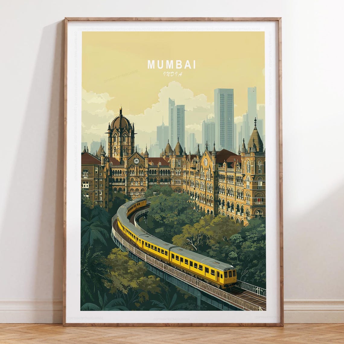 Mumbai India Station Skyline Pale Morning Text Top Travel Poster