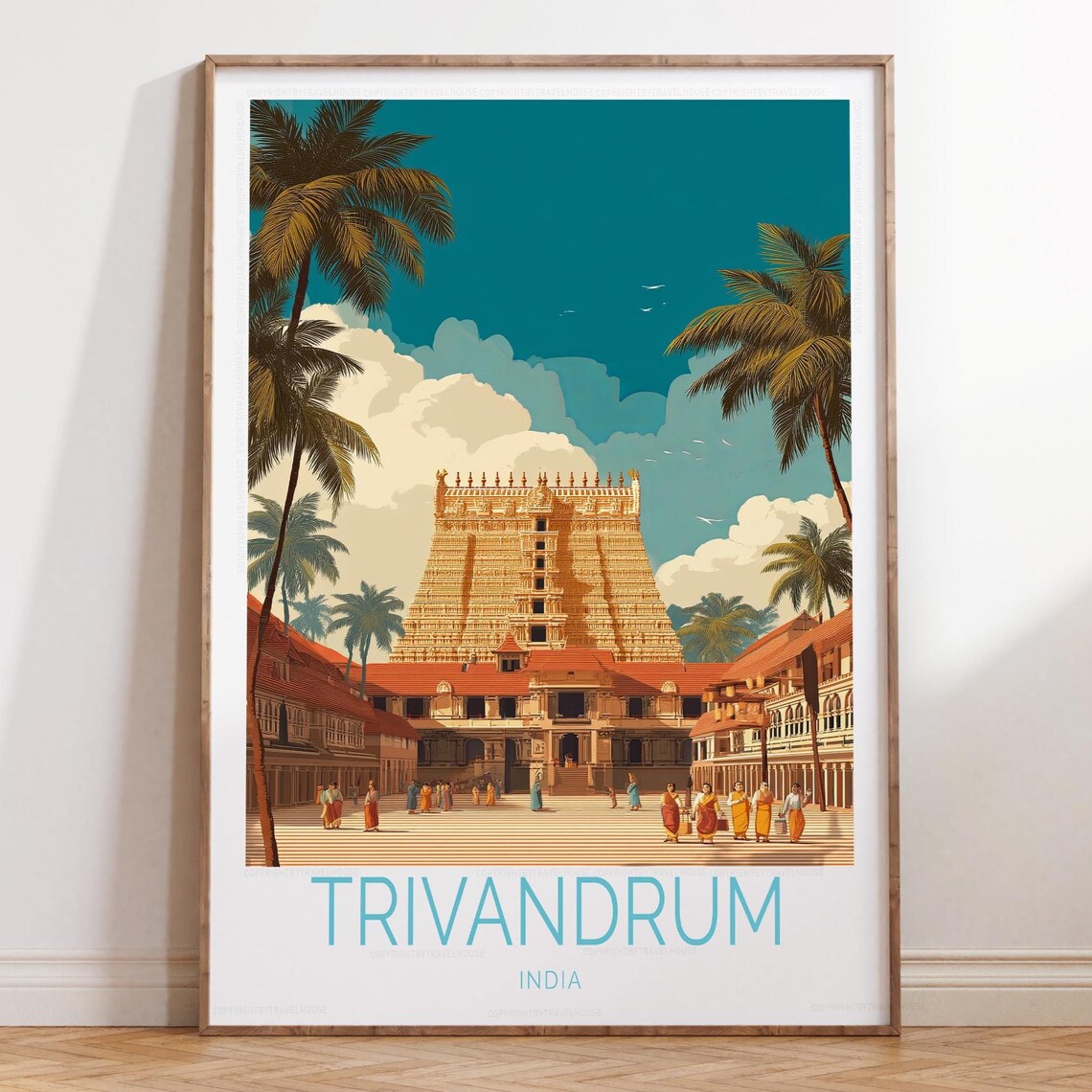 Trivandrum India Grand Temple Close View Bottom Text Travel Poster