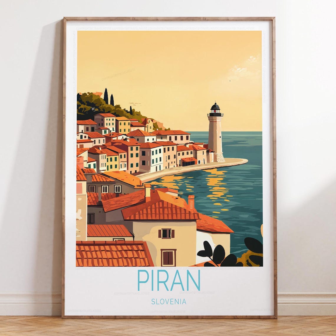 Piran Slovenia Lighthouse And Old Town Vintage Travel Poster