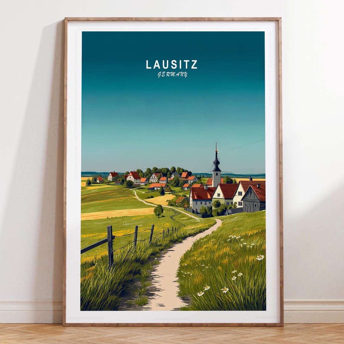 Lausitz Germany Countryside Village Road Summer Travel Poster