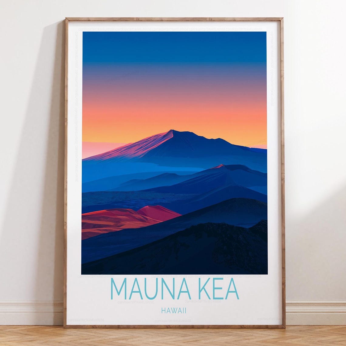 Mauna Kea Hawaii Blue Volcano Layers Bottom Title Travel Poster