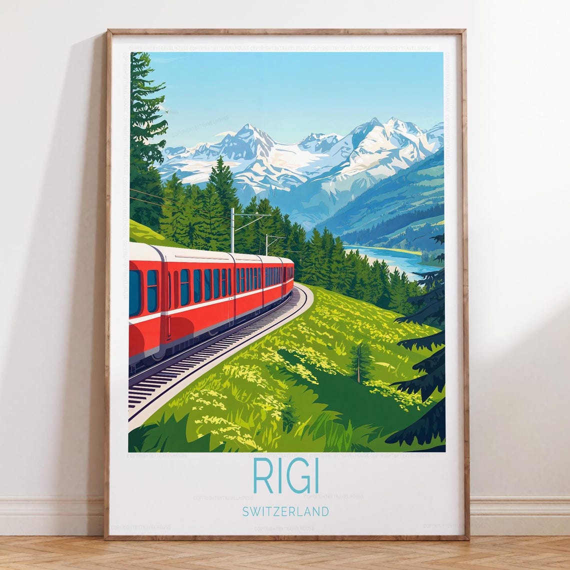 Rigi Switzerland Red Cogwheel Train Over Alpine Peaks Poster