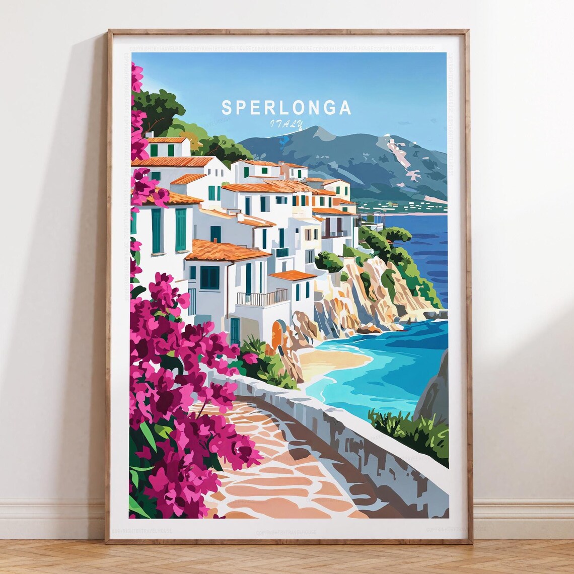 Sperlonga Italy Hillside Village Bougainvillea Path Travel Poster