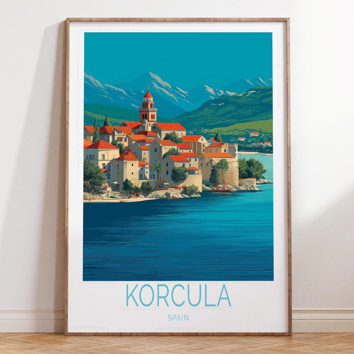 Korcula Old Town Red Roofs Bell Tower Waterfront Spain Poster