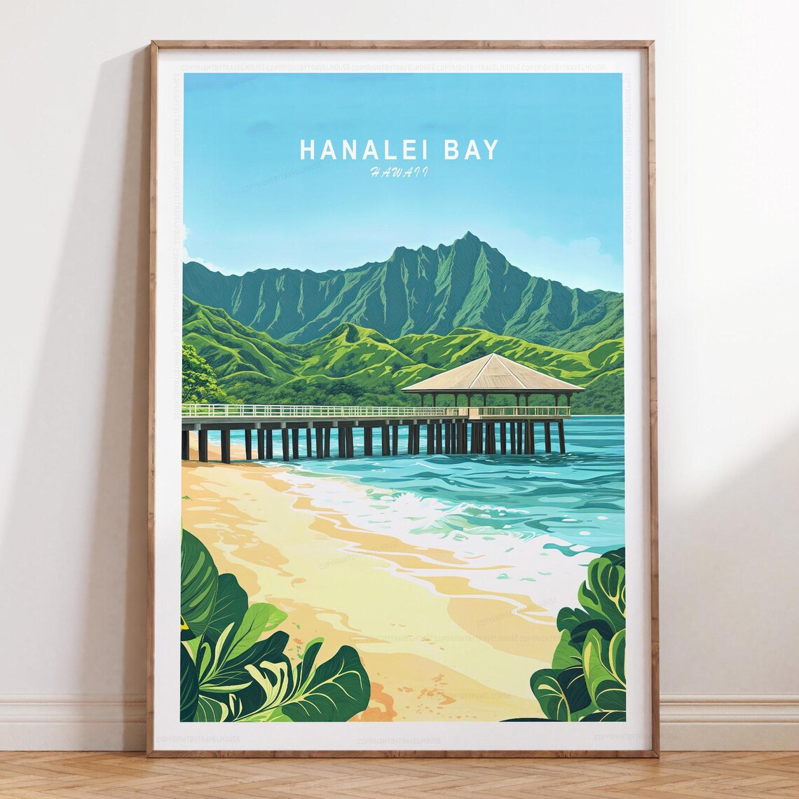 Hanalei Bay Hawaii Minimalist Travel Poster