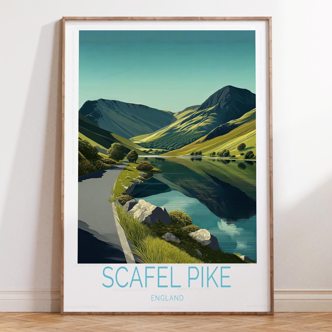 Scafell Pike England Mountain Lake Boulder View Travel Poster