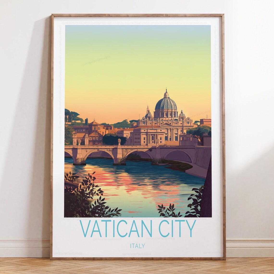 Vatican City Italy St Peters Basilica Sunset River View Travel Poster