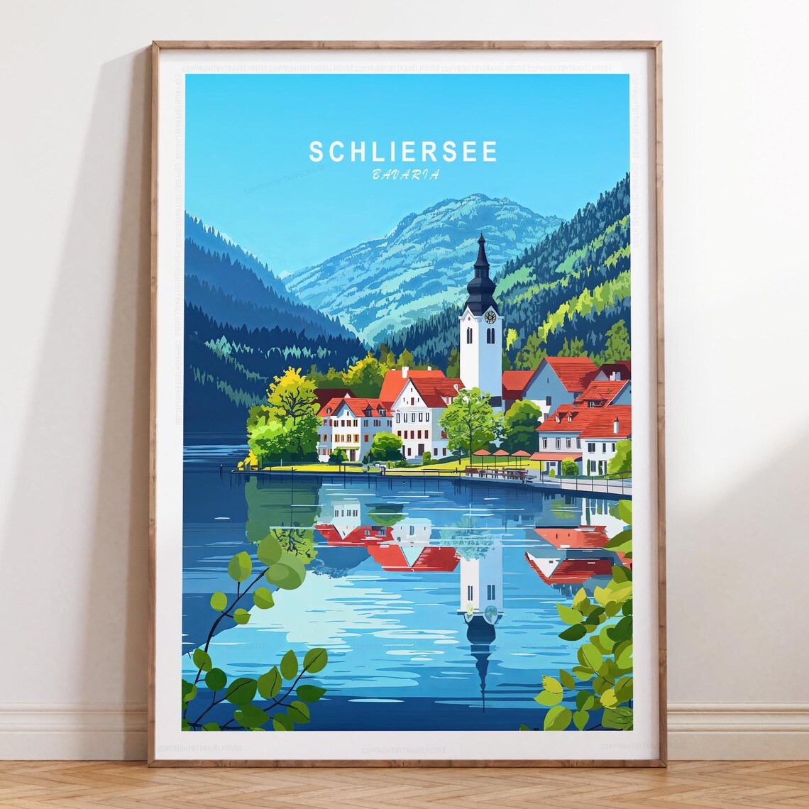 Schliersee Bavaria Lake Reflection Mountain Village Travel Poster