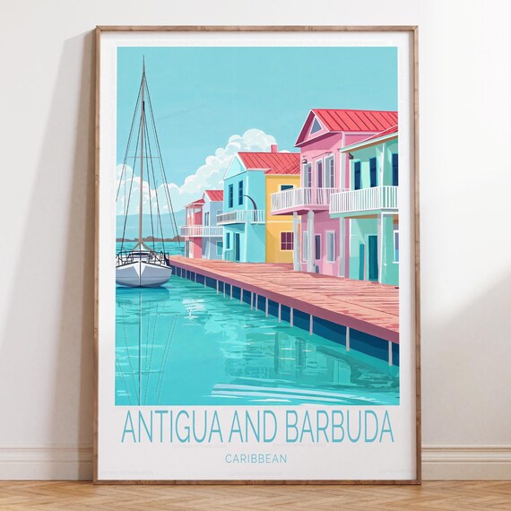 Antigua And Barbuda Caribbean Travel Print Poster Wall Art Wedding Gifts