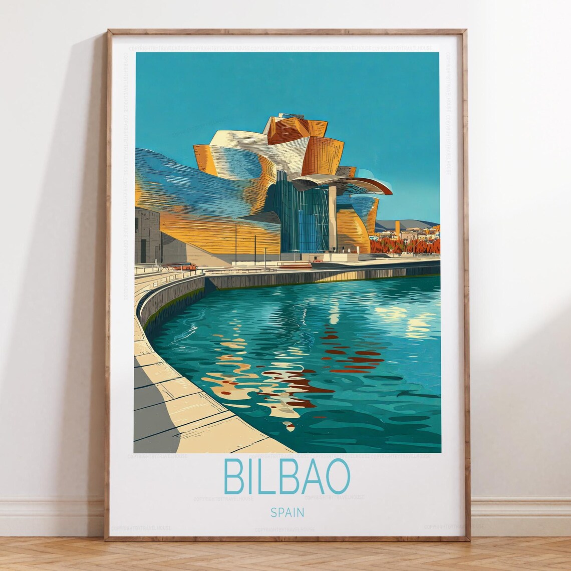 Bilbao Spain Guggenheim Museum Riverside Close View Travel Poster