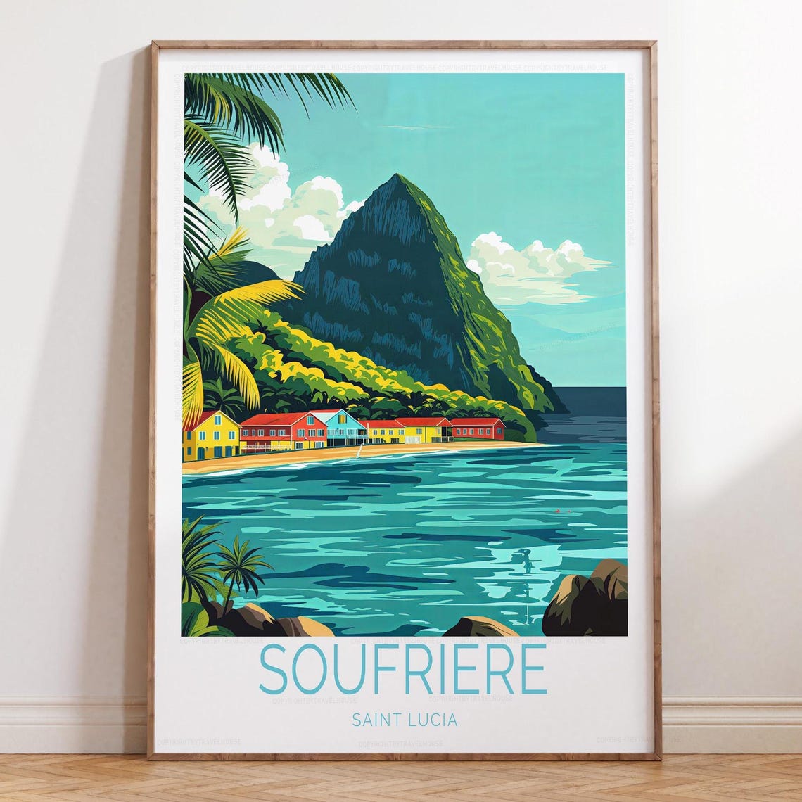 Soufriere Saint Lucia Piton Peak Waterfront Houses Caribbean Poster