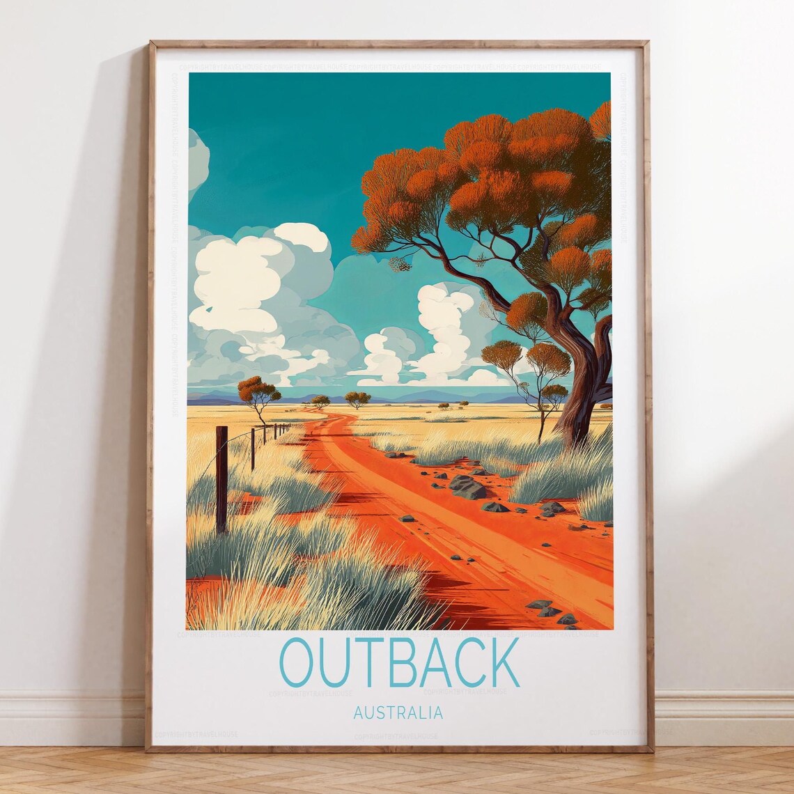 Outback Australia Golden Grasslands Red Road Scenic Travel Poster