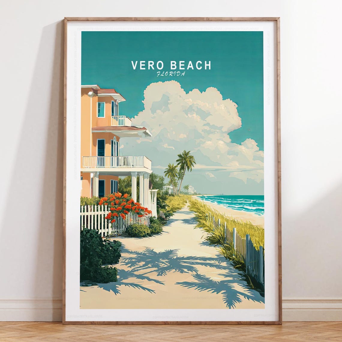 Charming Vero Beach Florida Beach House Sandy Path to Ocean Poster