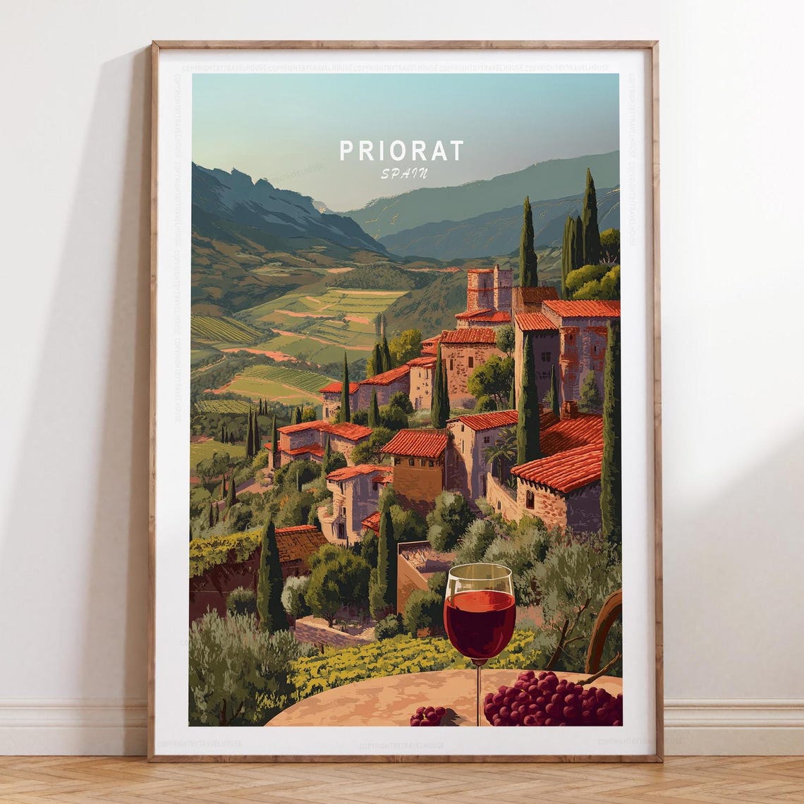 Priorat Spain Hillside Village Wine Harvest Vineyard Travel Poster