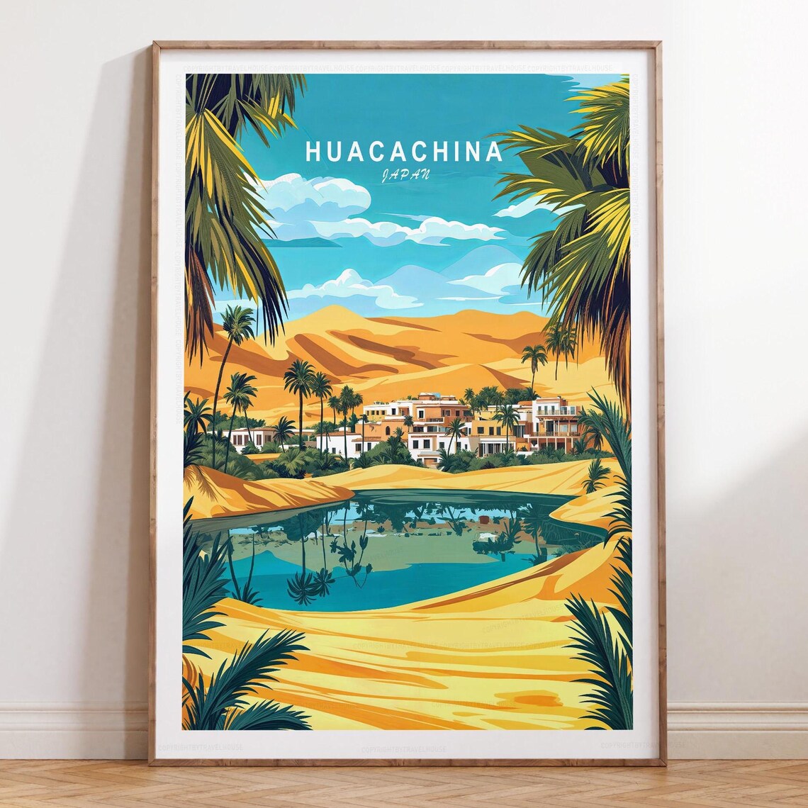 Huacachina Peru Oasis Village Dunes Palm Trees Travel Poster