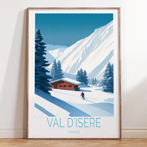 Val Disere France Travel Wall Art Winter Poster Skiing Print Home Decor Gifts Personalized